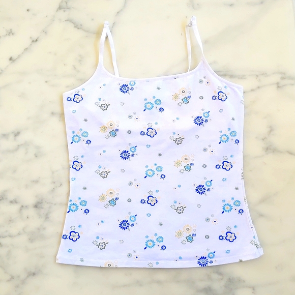 NWOT. Express Cotton/Spandex Cami with built-in bra and multi color flowers. - Picture 1 of 3